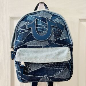 True Religion Women's Denim Sky & Dark Blue Mini Backpack Patchwork NWT
